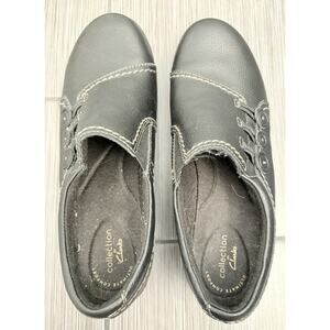 Clarks Ashland Effie Black Leather Slip-On Loafers Size 8 Comfort